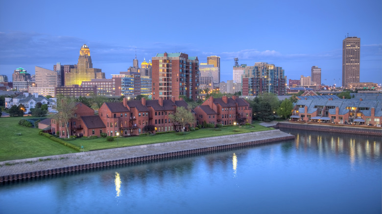 The Buffalo skyline at night