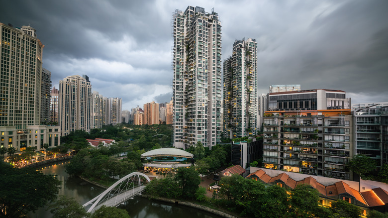 Robertson Quay Singapore with stormy sky