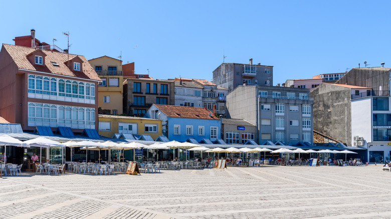 Restaurants and shops along Fisterra promenade in Spain