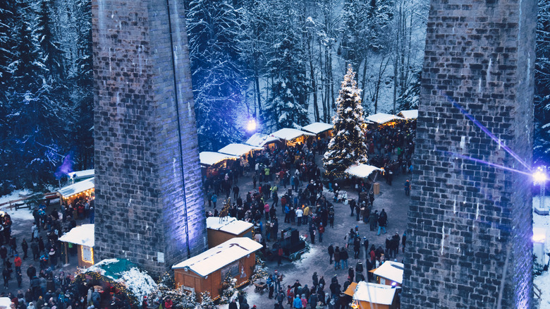 Ravenna Gorge Christmas market under viaduct in germany