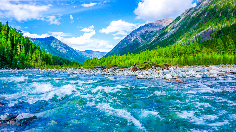 A river rushing through mountain landscape