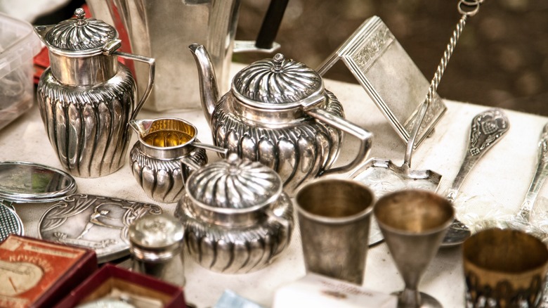 anitque silver pieces on display