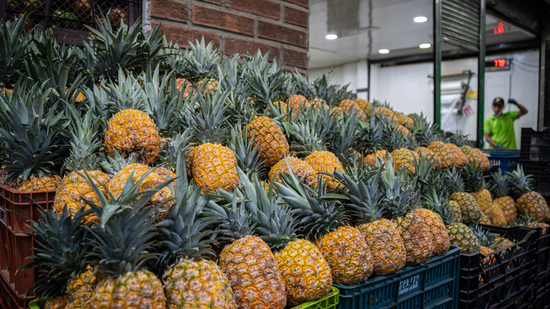 Pineapples at a market