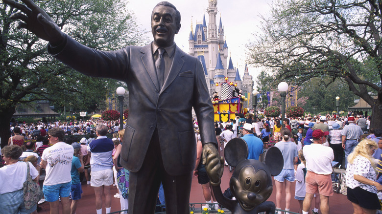 Statue featuring Walt Disney and Mickey Mouse.