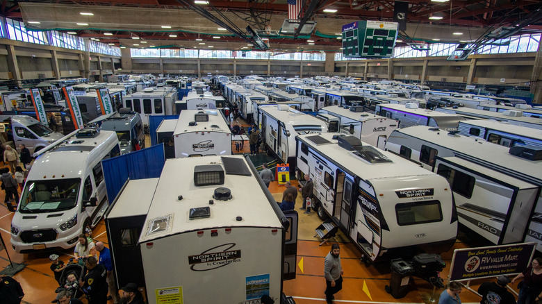 RVs on display at a show