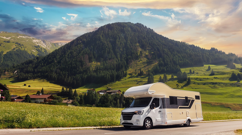 Driving a campervan in a scenic area