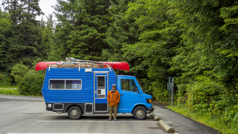 an RV parked in parking lot