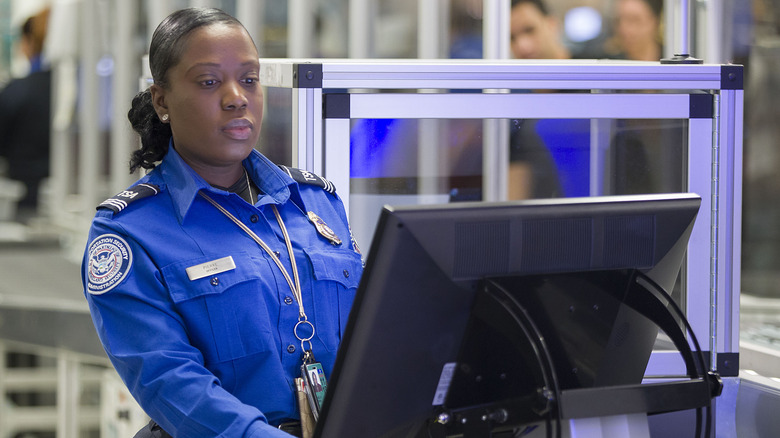 TSA agent working at scanner terminal