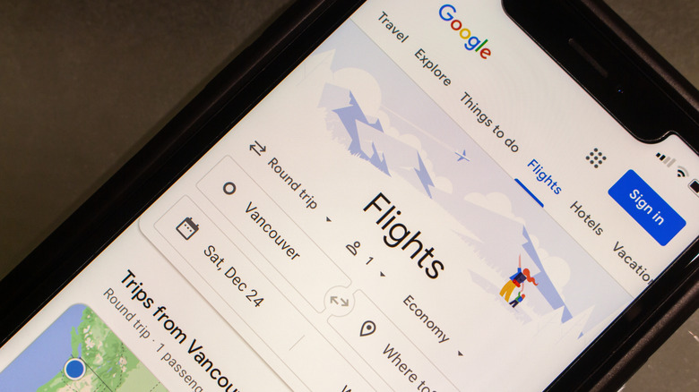 A screenshot of a traveler using Google Flights