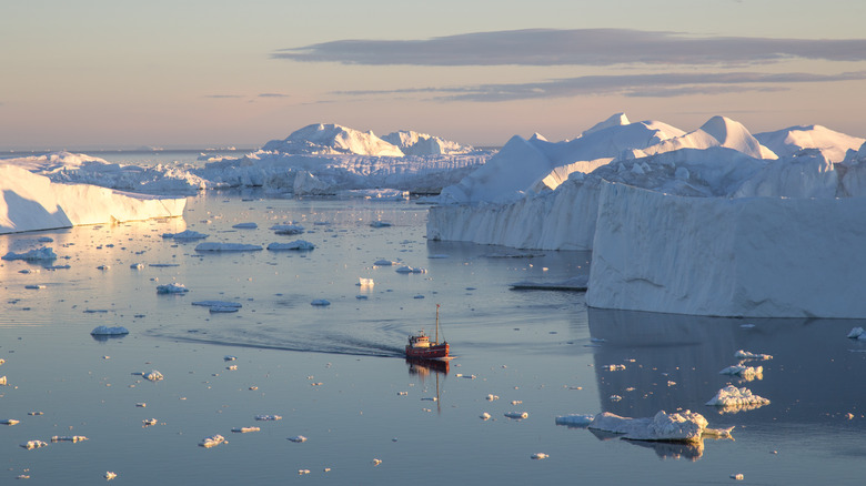 Boat approaching Ilulissat icefjord