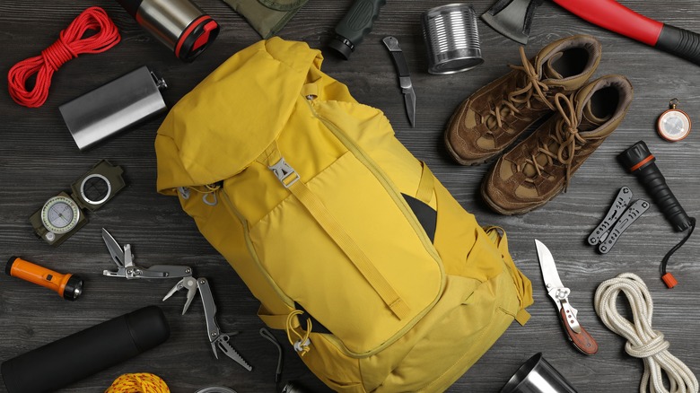 backpack and camping gear