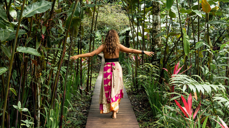 woman walking along path