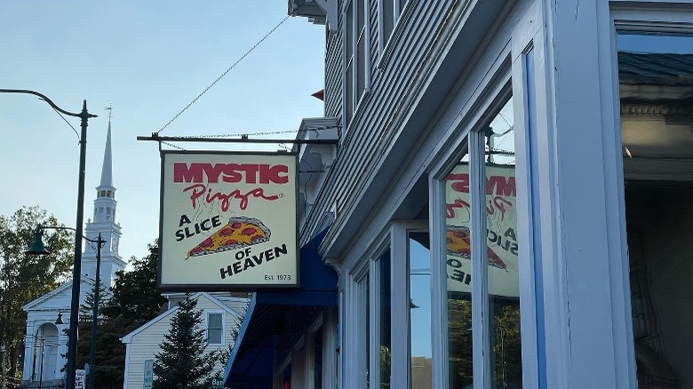 exterior sign for Mystic Pizza