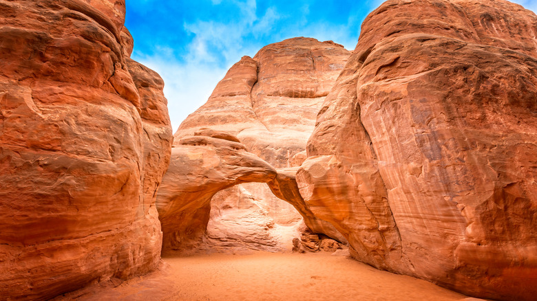 arches national park with blue sky