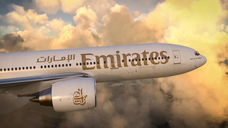 Emirates plane flying