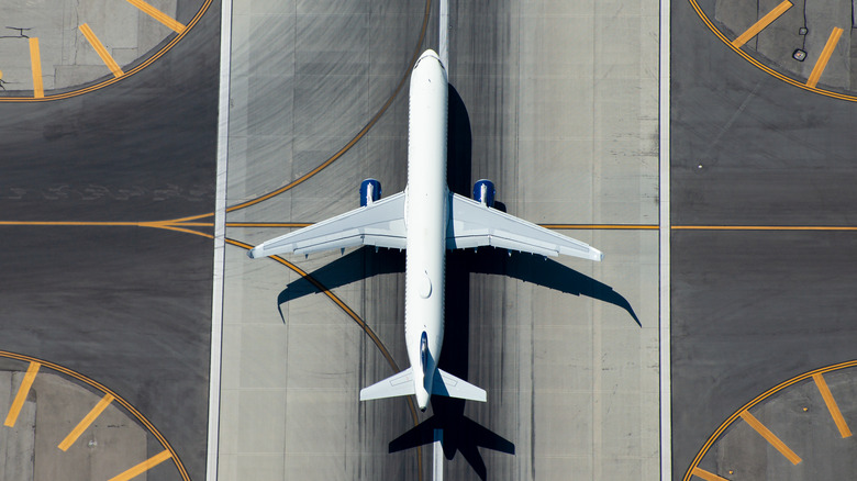 aerial view, plane on tarmac