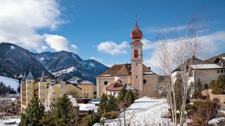 Snow-covered Ortisei in the wintertime