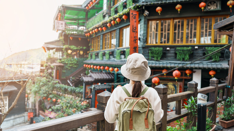 Woman overlooking Jiufen village