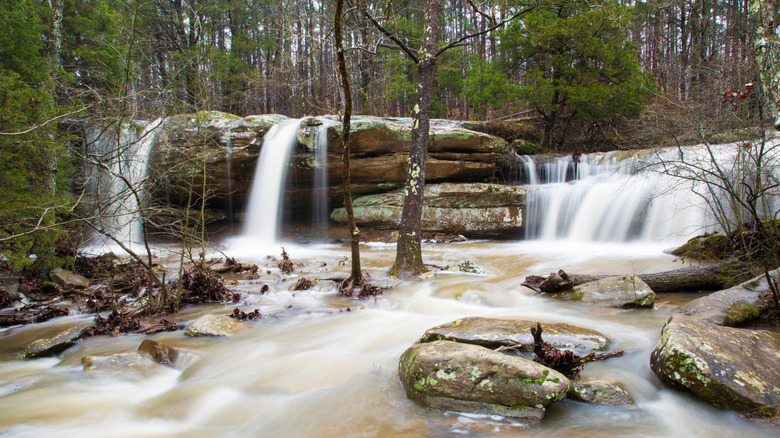 Water cascades over Burden Falls in Shawnee National Forest, Illinois.