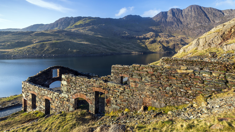 ruins along the shores of Llyn Llydaw Wales