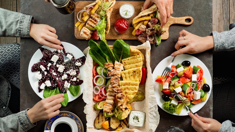 A table full of Greek food