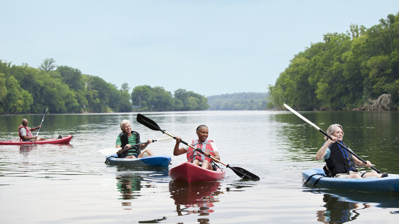 A team of kayaker out on the lake