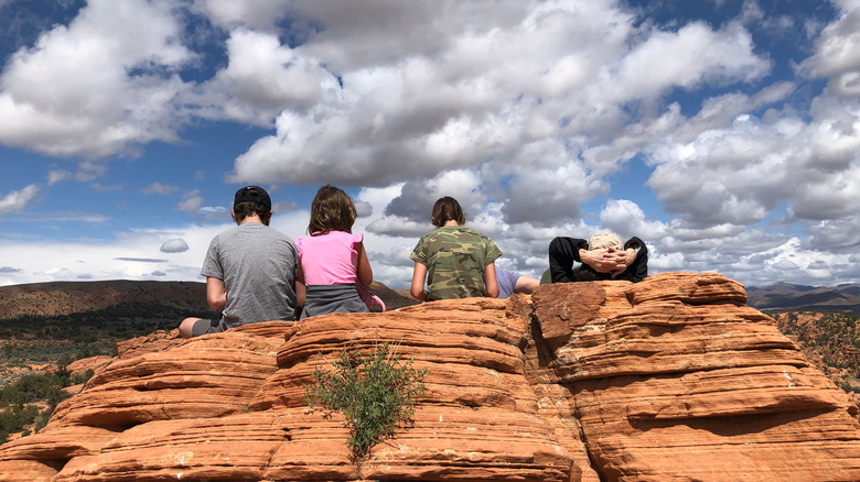 Family resting after a hike