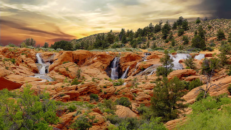 Waterfalls cascading in the desert