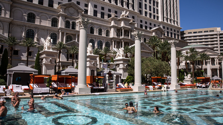 pool with columns and buildings