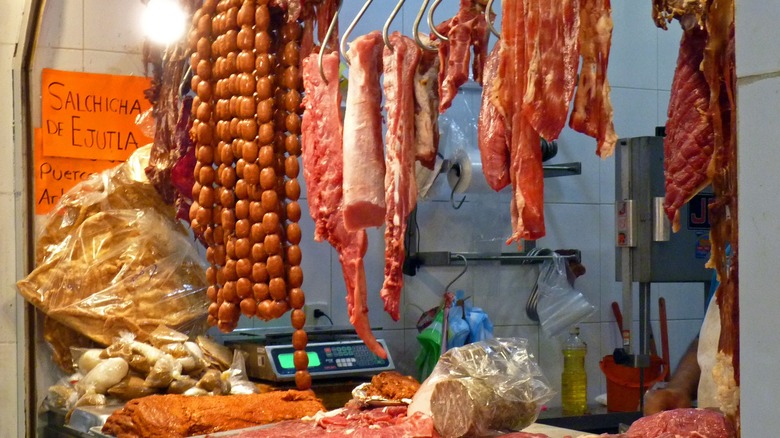 Meat hanging in Oaxaca, Mexico