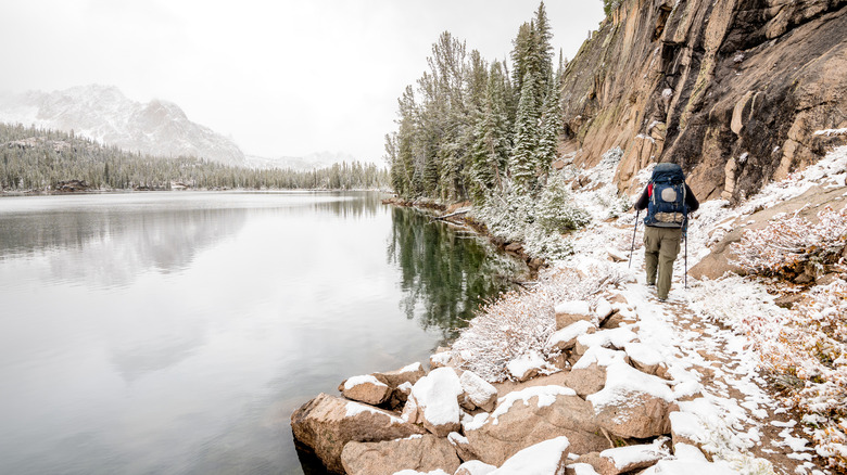 Person hiking in Idaho in winter