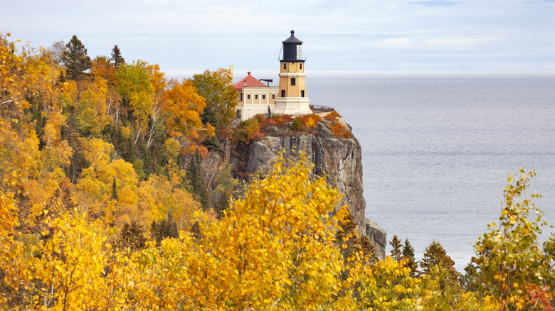 Split Rock Lighthouse with fall foliage