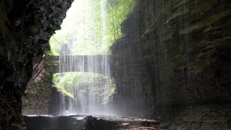 Waterfall over a bridge