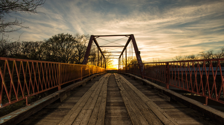 Old Alton Bridge in Denton, TX at twilight