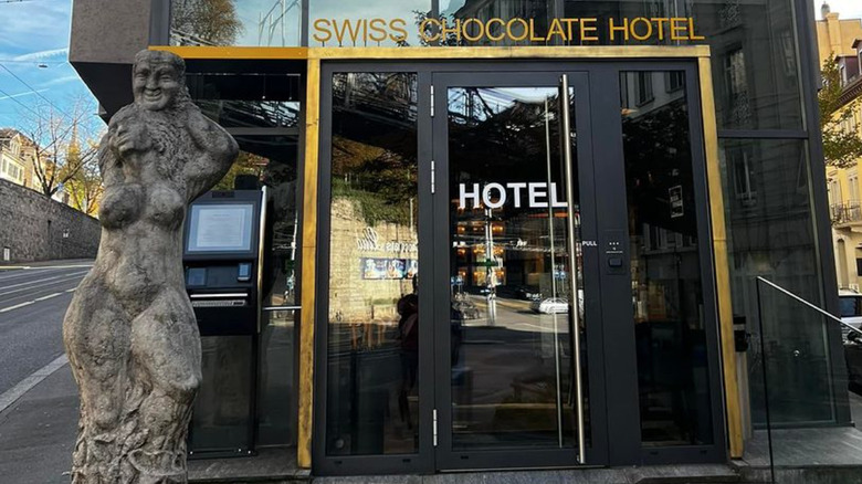 front of Swiss Chocolate Hotel