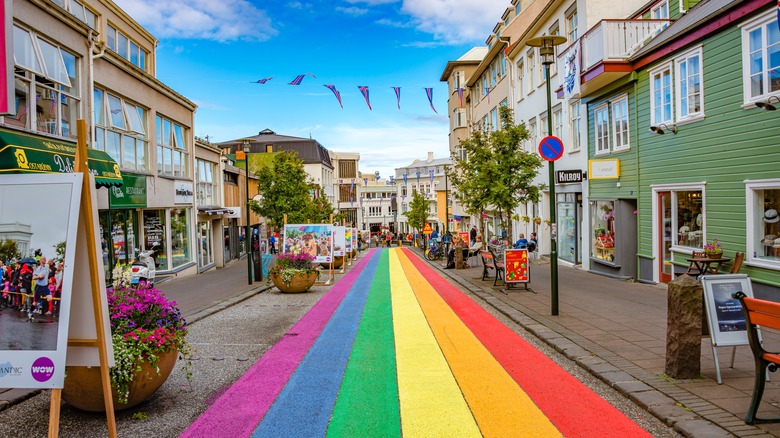 Downtown Reykjavik with pride street