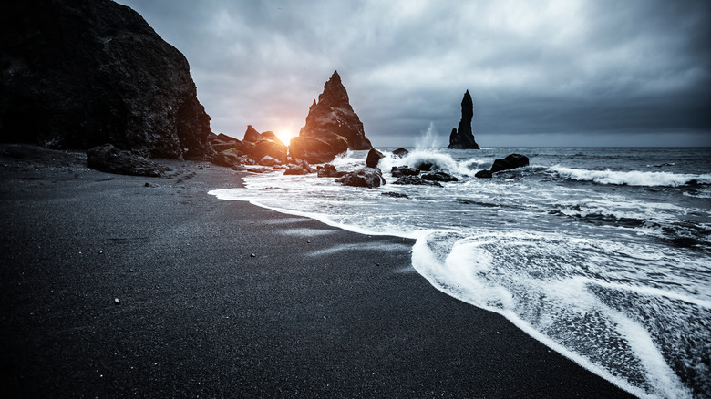 Reynisfjara Black Sand Beach at sunset