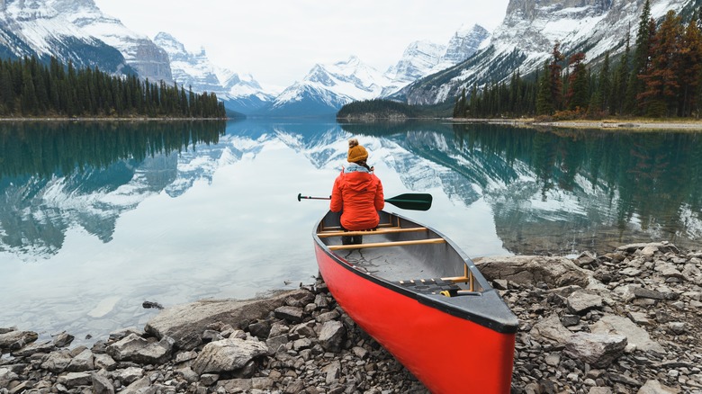 woman canoeing at Jasper National Park