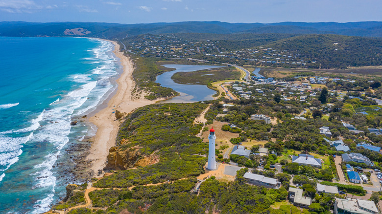 Aerial of Aireys Inlet lighthouse