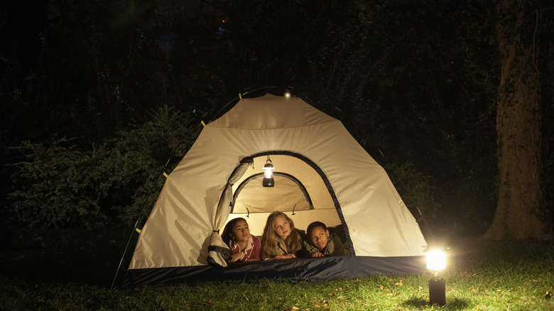 kids camping at night
