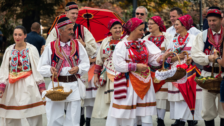 croatians in traditional folk costumes