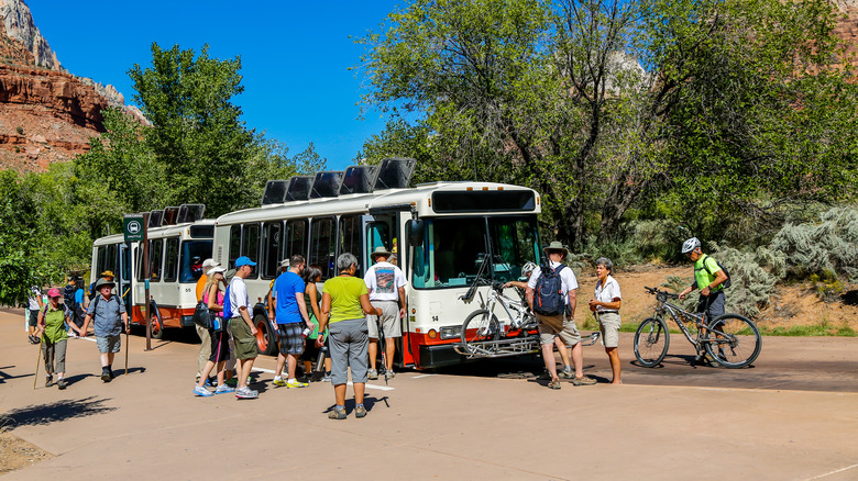 Zion Park visitors board shuttle