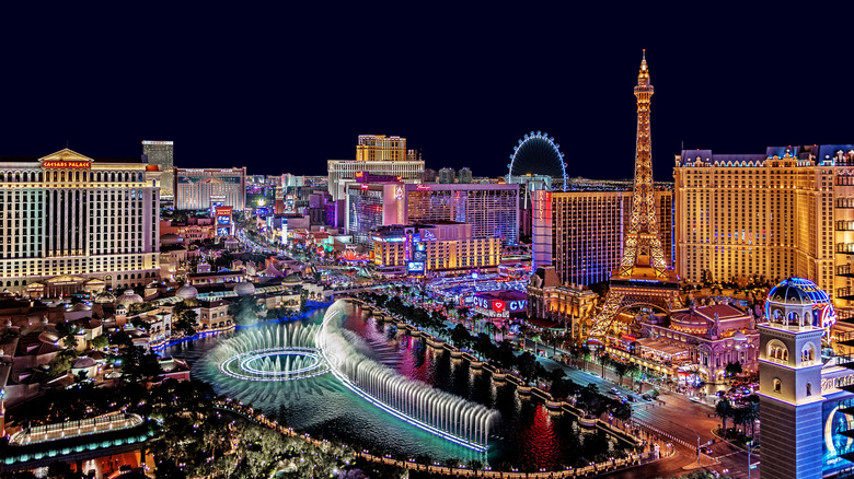 aerial view Las Vegas skyline night