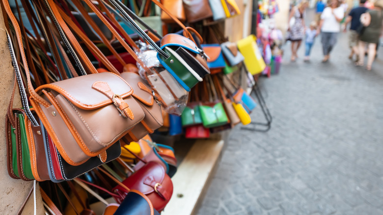 Leather purses at market