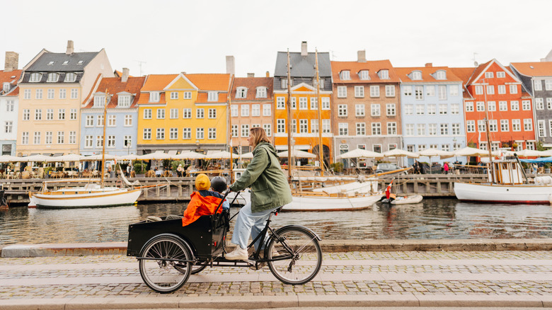 Mother riding bike in Copenhagen