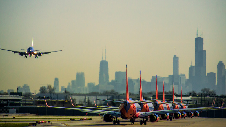 Southwest airplane landing on the runway