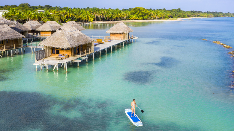 Traveler paddle-boarding in Bocas del Toro