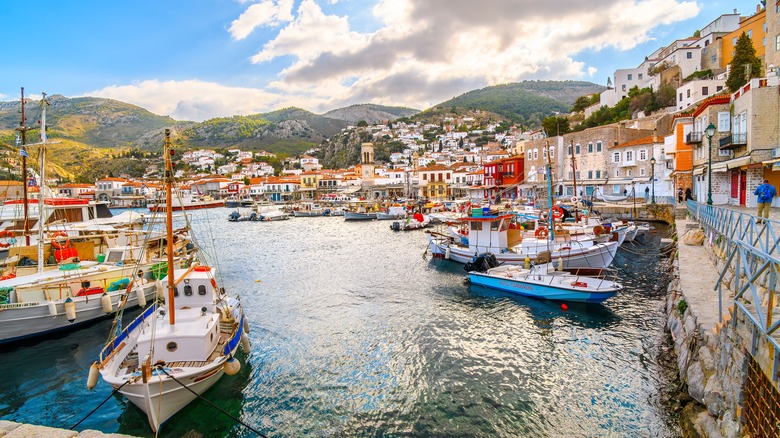 Ships in the dock in Hydra, Greece