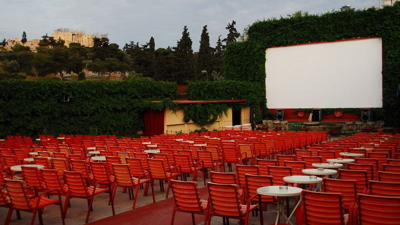 Outdoor red cinema seats
