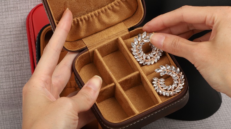 Close-up of leather jewelry box